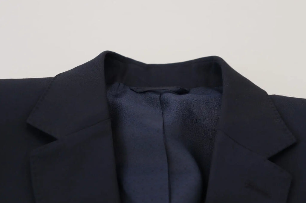 Blazer dolce & gabbana martini bleu foncé en laine avec revers crantés et doublure satin assortie