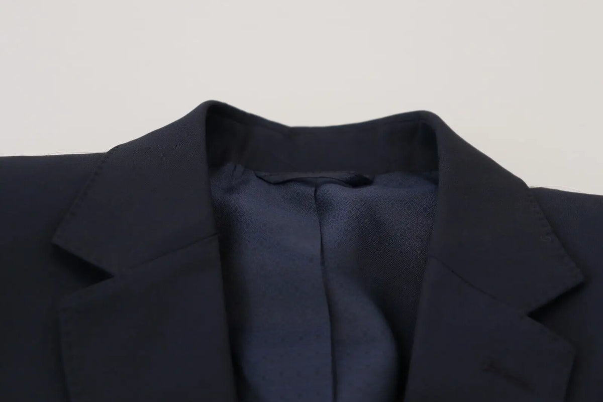 Blazer dolce & gabbana martini bleu foncé en laine avec revers crantés et doublure satin assortie