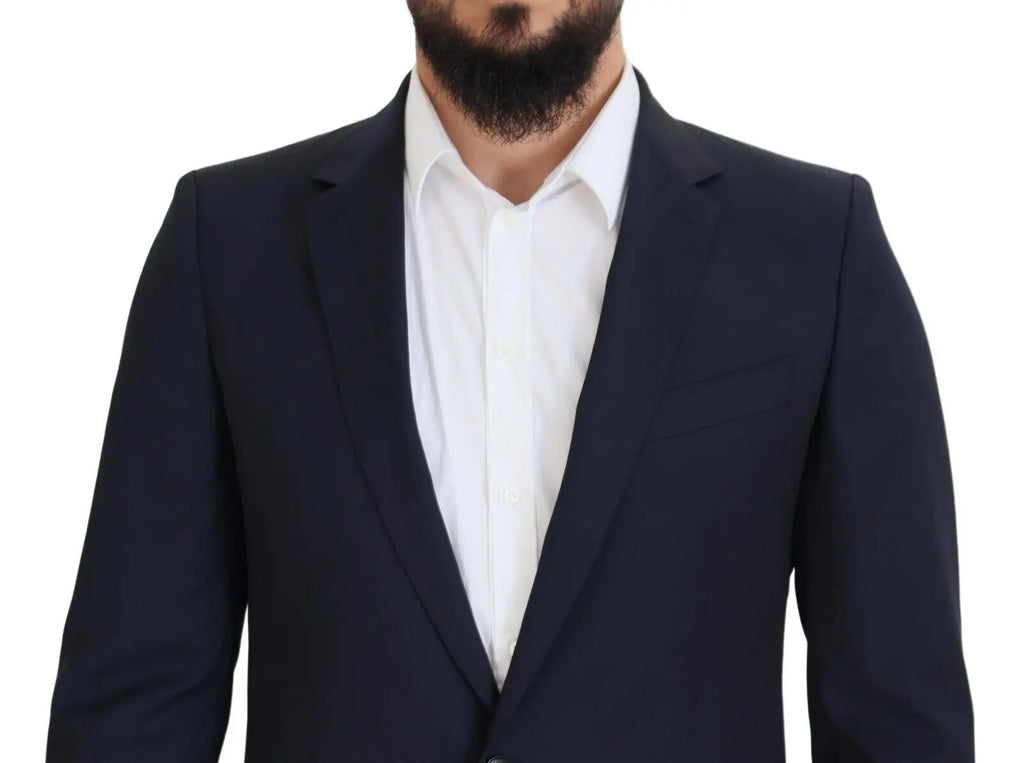 Blazer dolce & gabbana martini en laine bleu marine à simple boutonnage avec revers crantés
