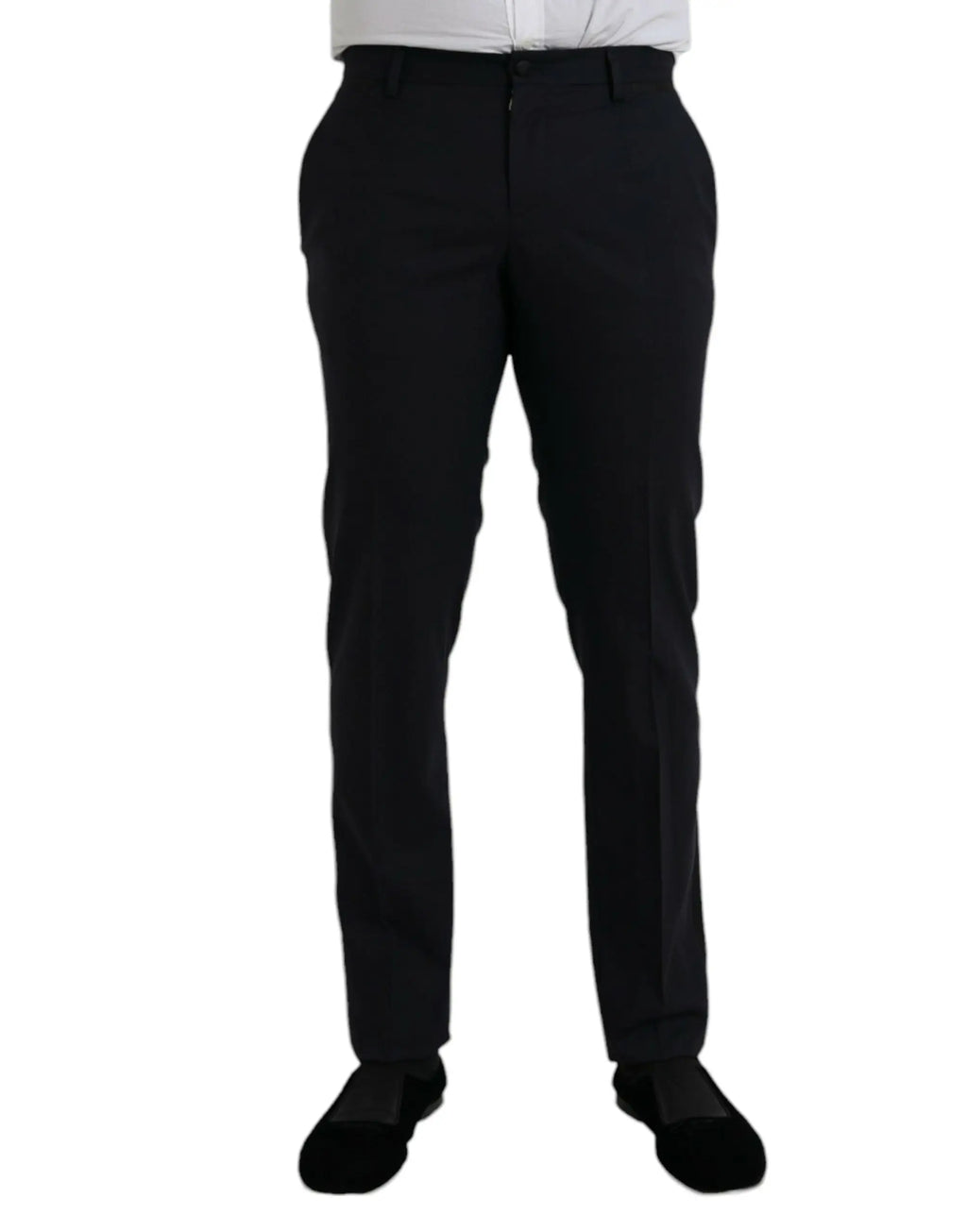 Pantalon formel slim fit en laine bleu foncé dolce & gabbana avec coupe droite élégante et plis subtils devant