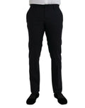 Pantalon formel slim fit en laine bleu foncé dolce & gabbana avec coupe droite élégante et plis subtils devant