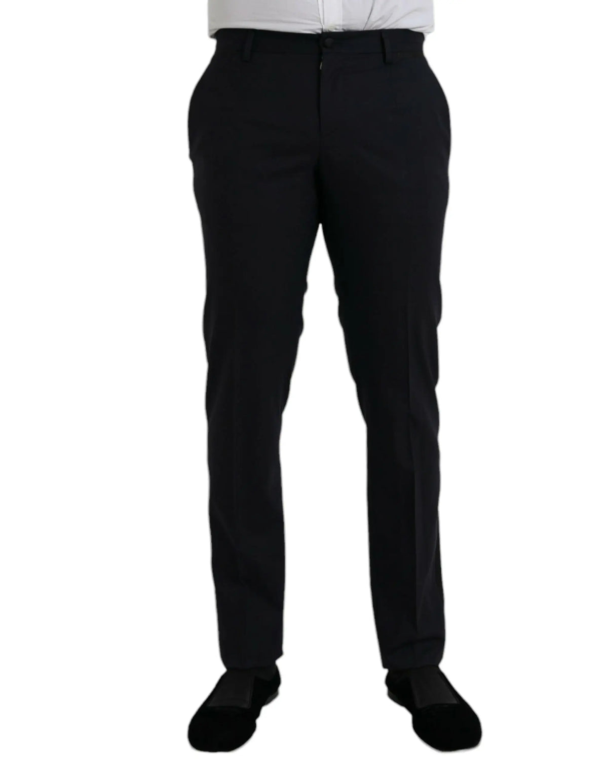 Pantalon formel slim fit en laine bleu foncé dolce & gabbana avec coupe droite élégante et plis subtils devant