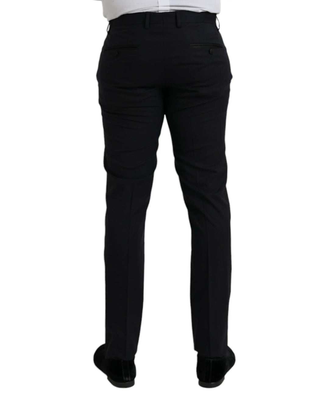 Pantalon formel slim fit en laine bleu foncé de dolce & gabbana avec coupe droite et détails de couture subtils