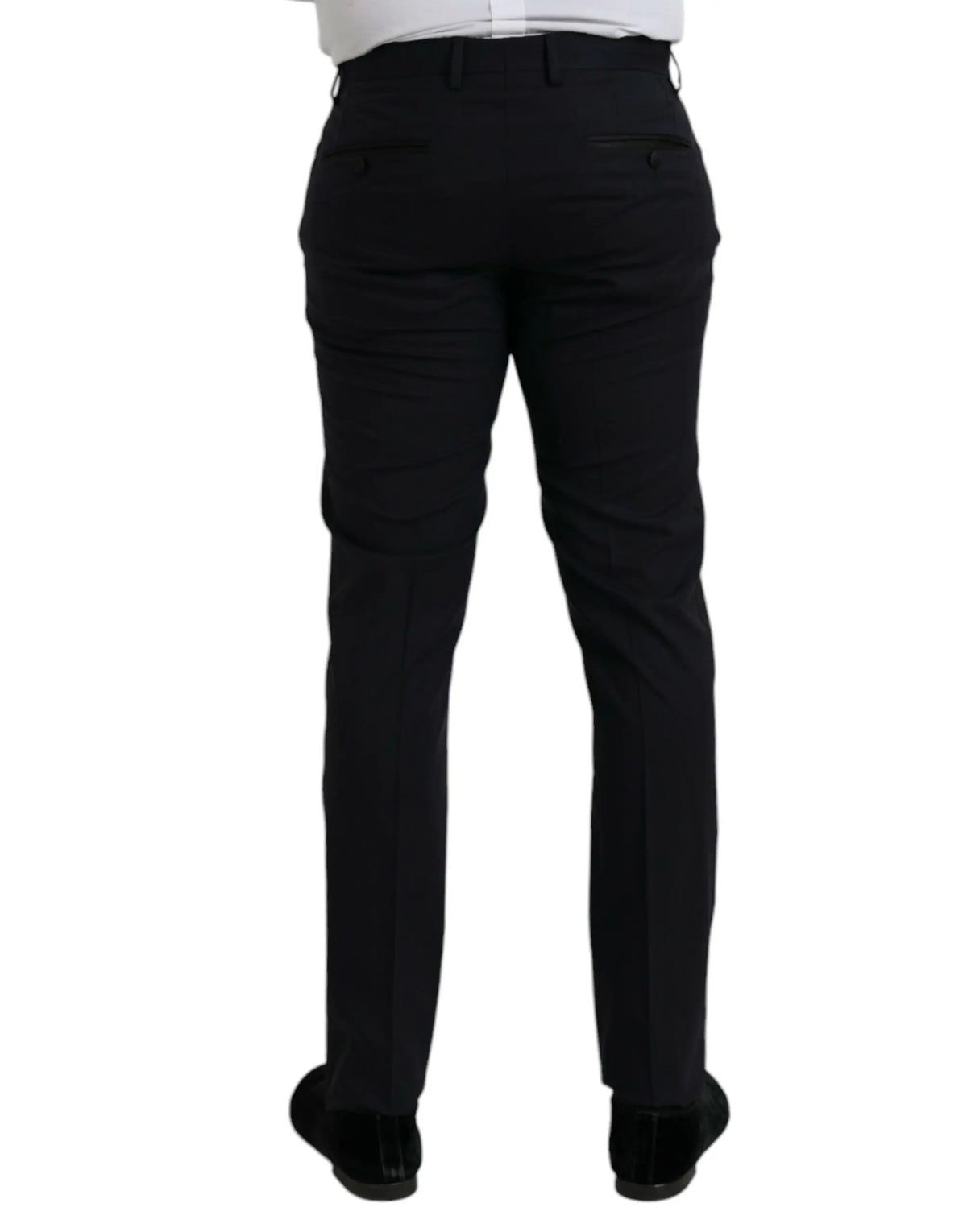 Pantalon formel slim fit en laine bleu foncé de dolce & gabbana avec coupe droite et détails de couture subtils
