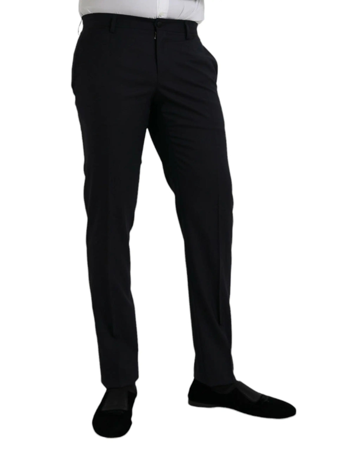 Pantalon formel slim fit dolce & gabbana bleu foncé en laine avec coupe ajustée et plis subtils le long des jambes