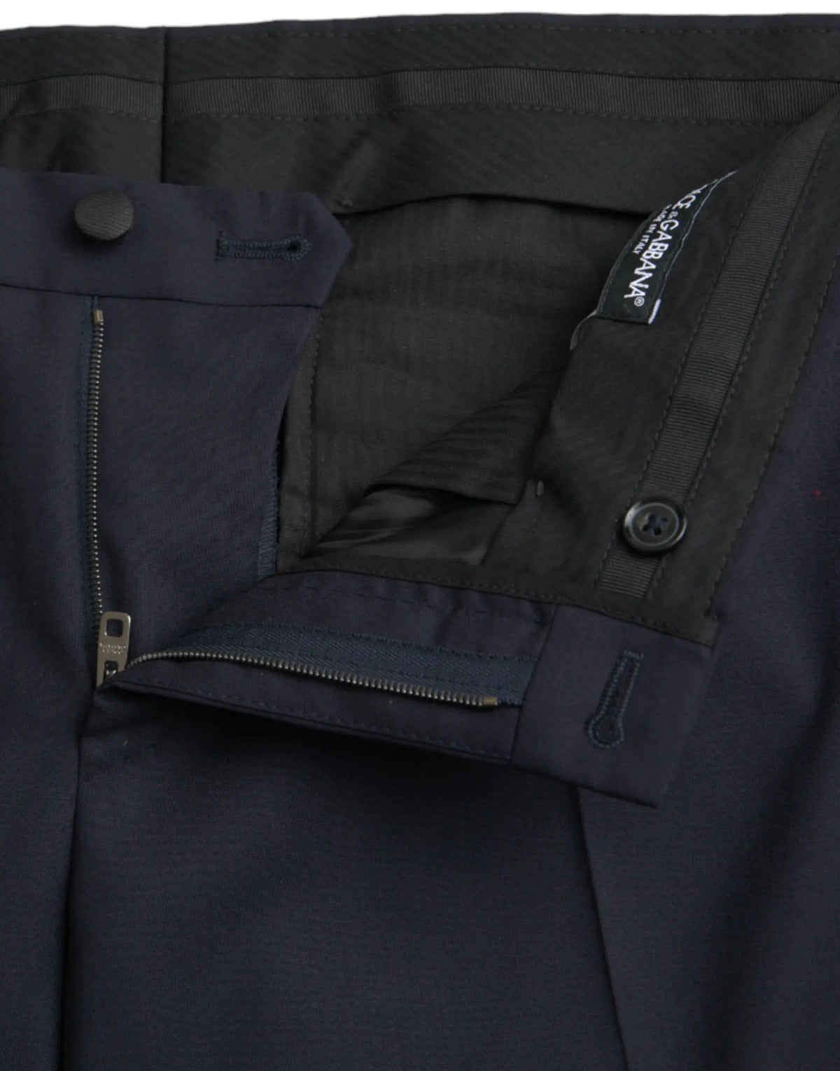 Pantalon homme bleu marine foncé dolce gabbana en laine coupe slim avec boutons noirs élégants