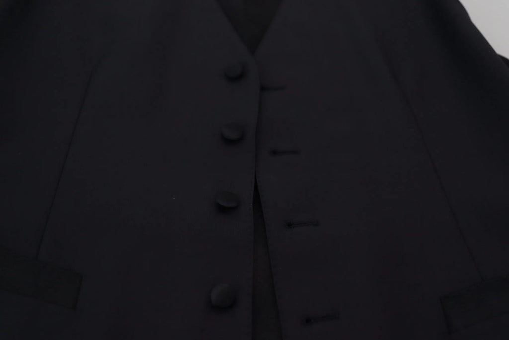 Dolce & Gabbana dark blue wool stretch waistcoat with subtle sheen and structured lapels for formal wear