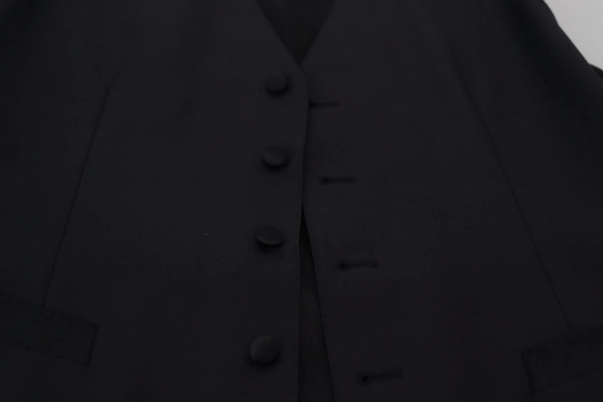 Dolce & Gabbana dark blue wool stretch waistcoat with subtle sheen and structured lapels for formal wear