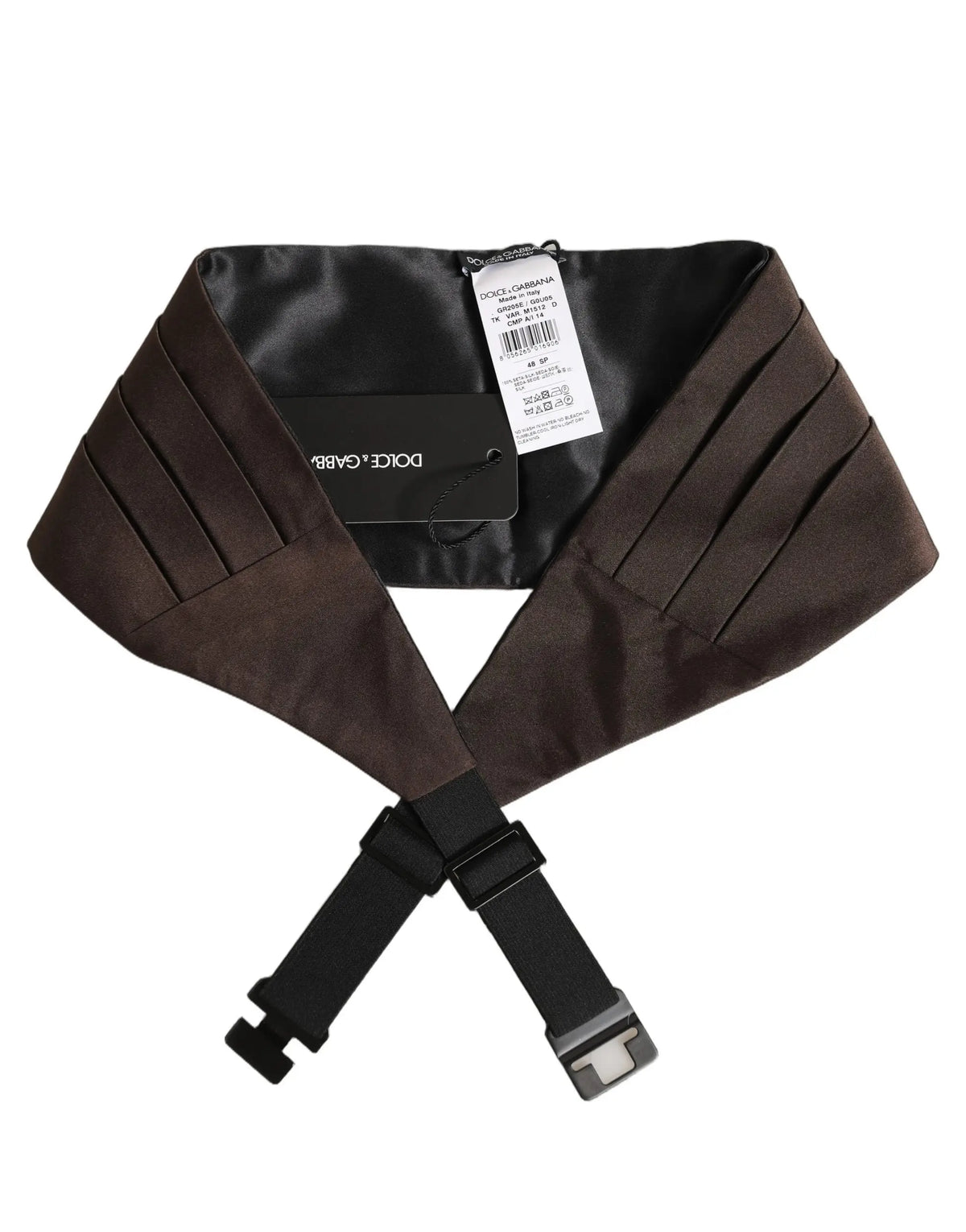 Ceinture dolce & gabbana marron foncé 100 pour cent soie avec design structuré et sangles ajustables noires