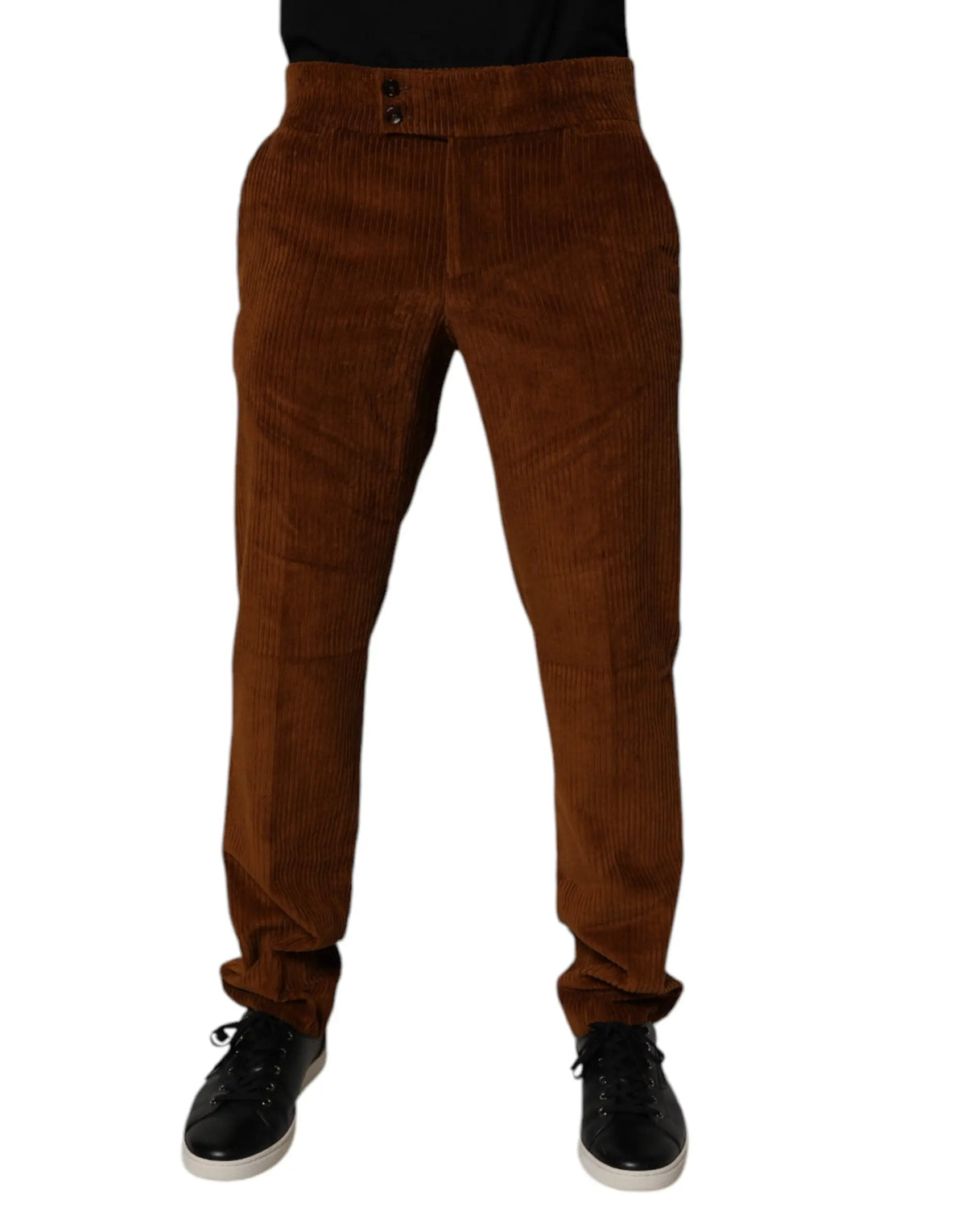 Pantalon en velours côtelé marron foncé dolce & gabbana coupe droite classique taille boutonnée coton
