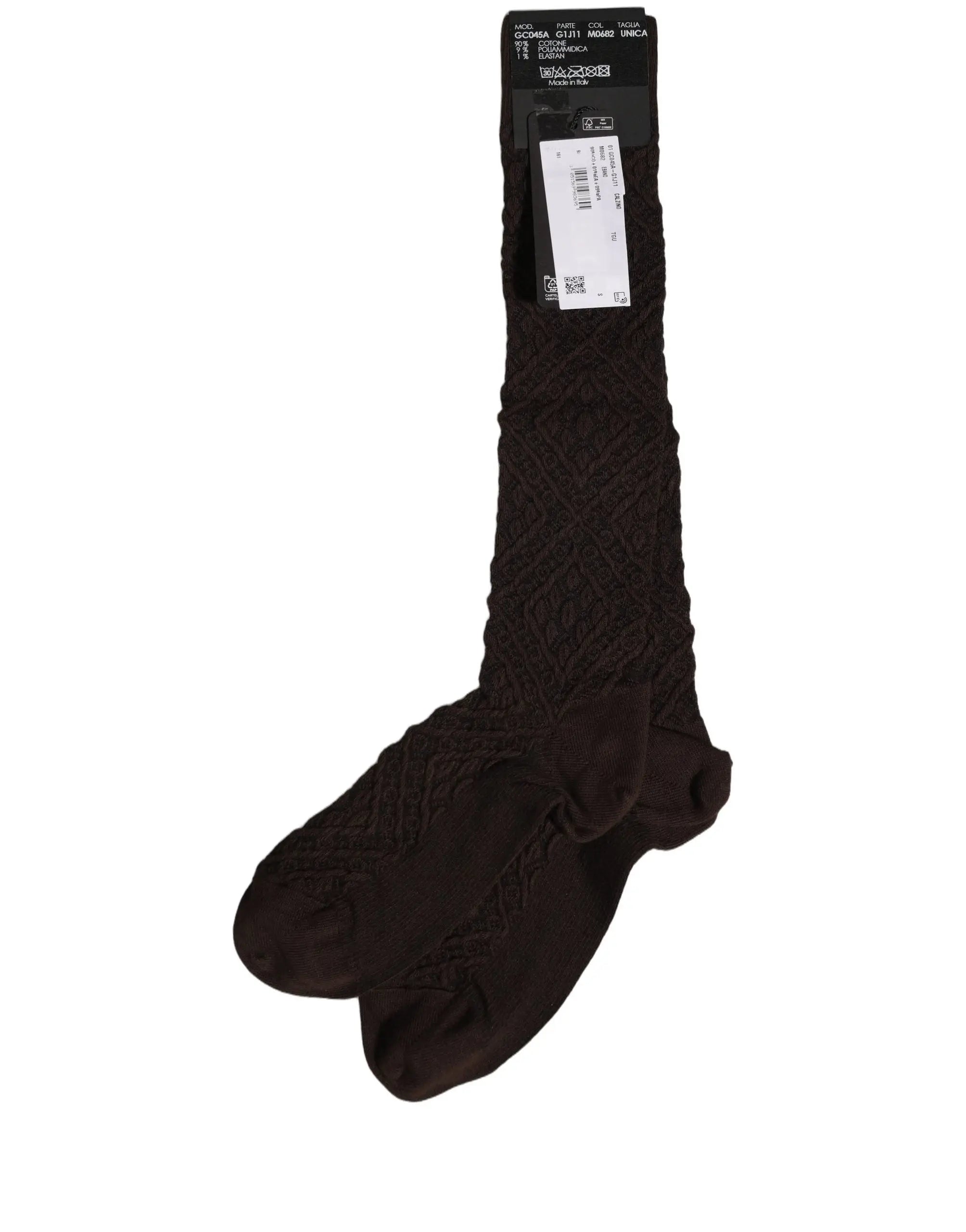 Chaussettes longues dolce & gabbana en coton brun foncé avec motif torsadé en tricot et bord-côtes