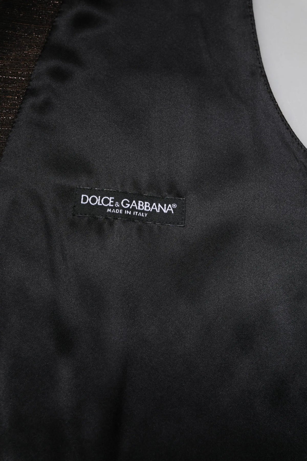 Dolce & gabbana gilet en satin noir avec étiquette made in italy pour costume homme formel marron foncé