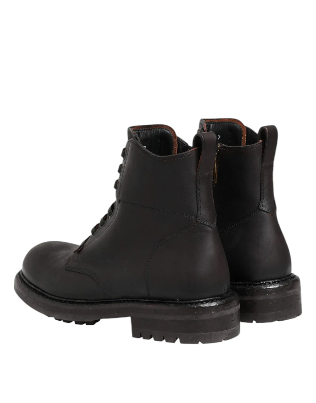 Bottes mi-mollet en cuir marron foncé dolce et gabbana à lacets avec doublure marron et semelle robuste