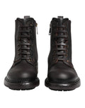 Dolce & gabbana bottes mi-mollet marron foncé en cuir avec lacets, semelle robuste et fermeture éclair latérale