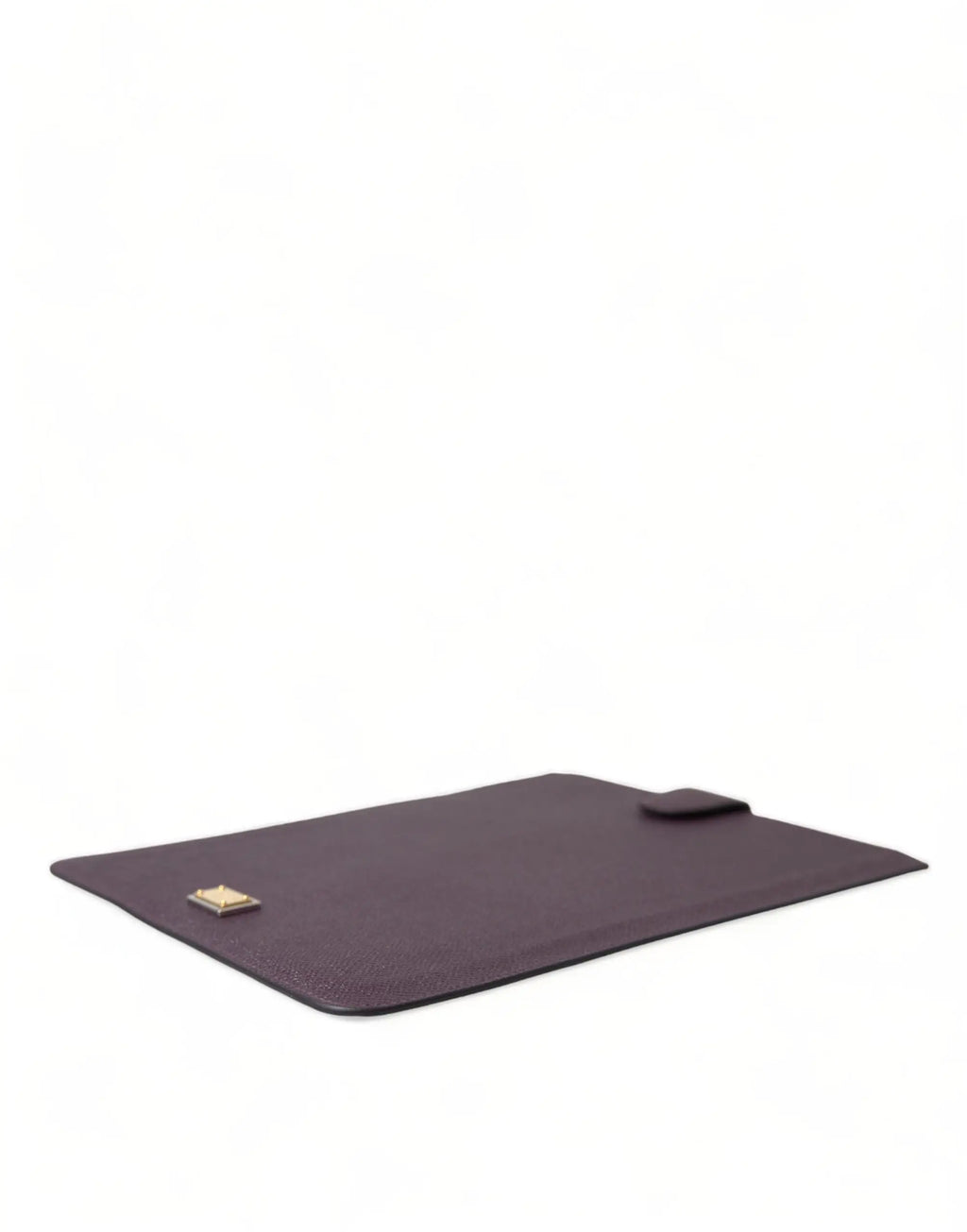 Dark brown leather dolce & gabbana laptop sleeve with gold-tone square clasp and matching flap closure