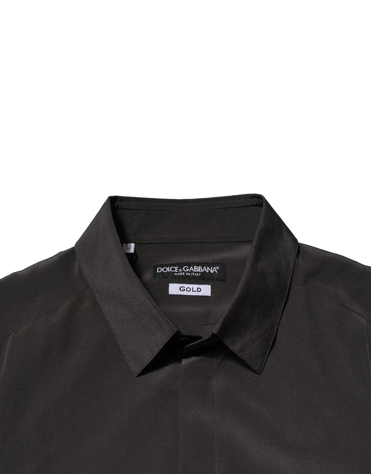 Chemise habillée pour homme dolce & gabbana en soie marron foncé avec col ajusté et tissu lisse