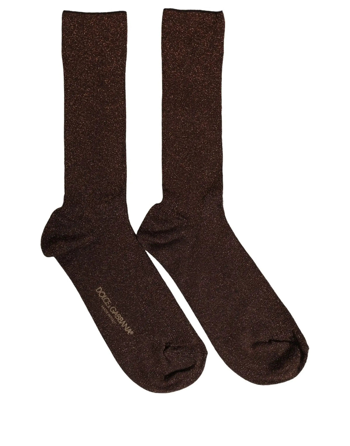 Chaussettes mi-mollet en viscose brun foncé dolce gabbana avec logo brodé et effet métallisé scintillant vue arrière