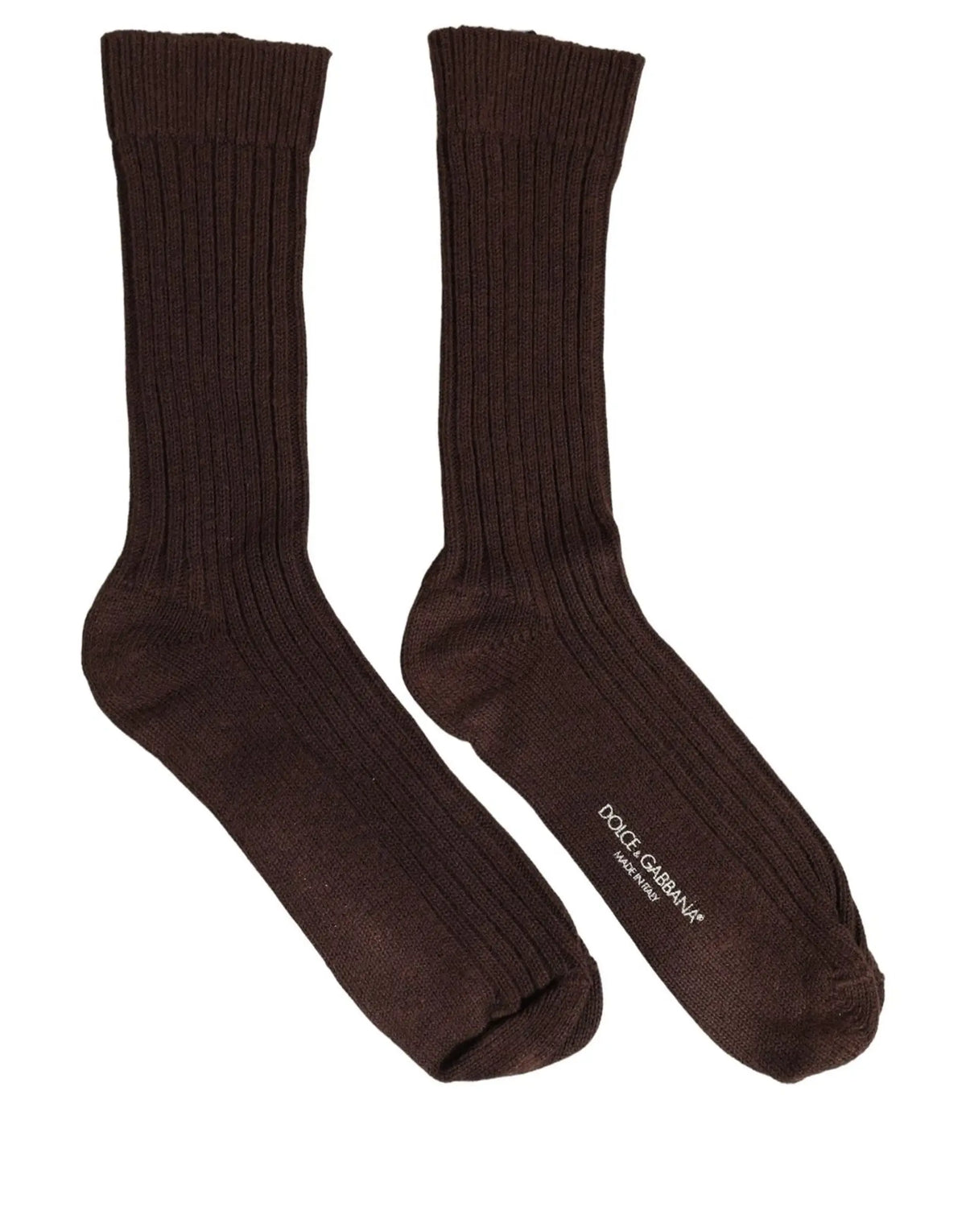 Chaussettes dolce & gabbana marron foncé en laine côtelée avec logo brodé mi-mollet classique