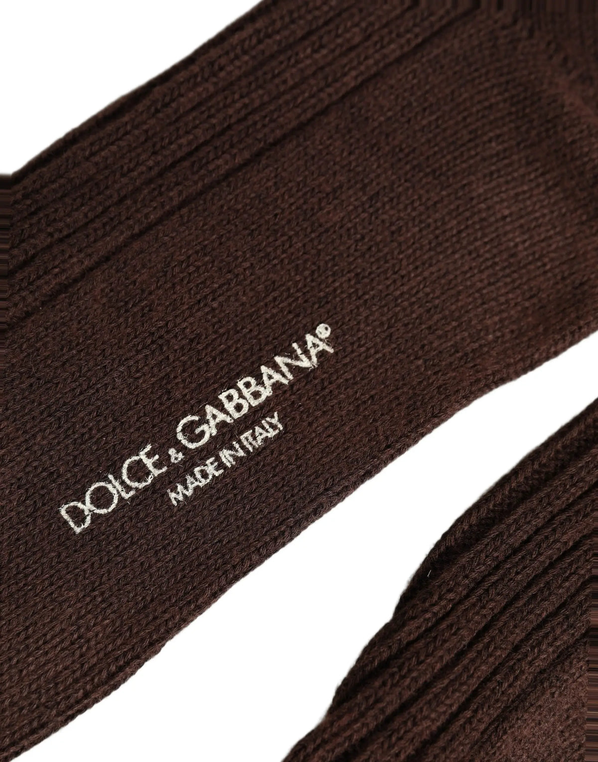 Chaussettes mi-mollet en laine marron foncé dolce gabbana avec logo dg et texte made in italy brodés en blanc