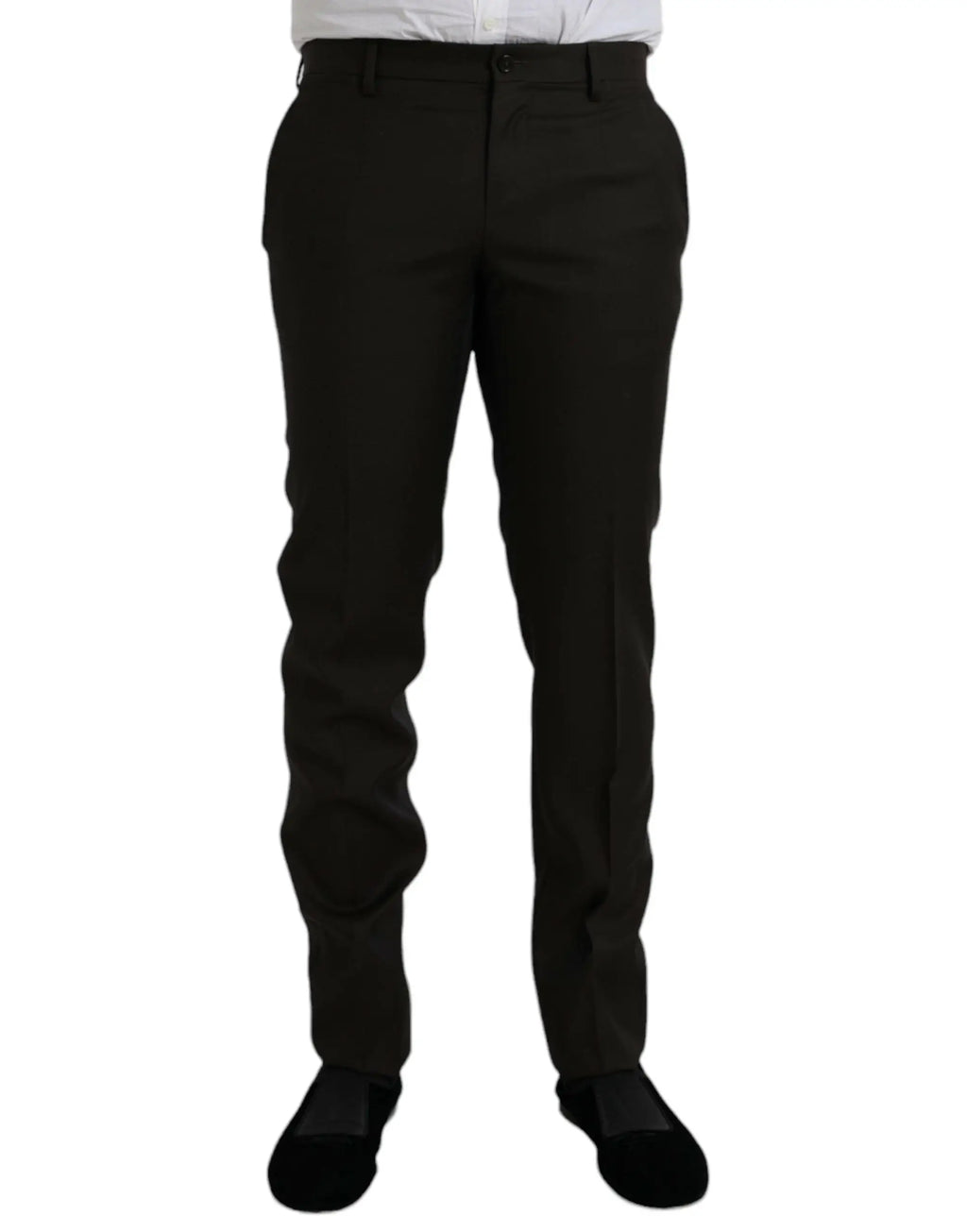Pantalon formel slim fit dolce & gabbana en laine marron foncé avec coupe droite élégante et plis subtils