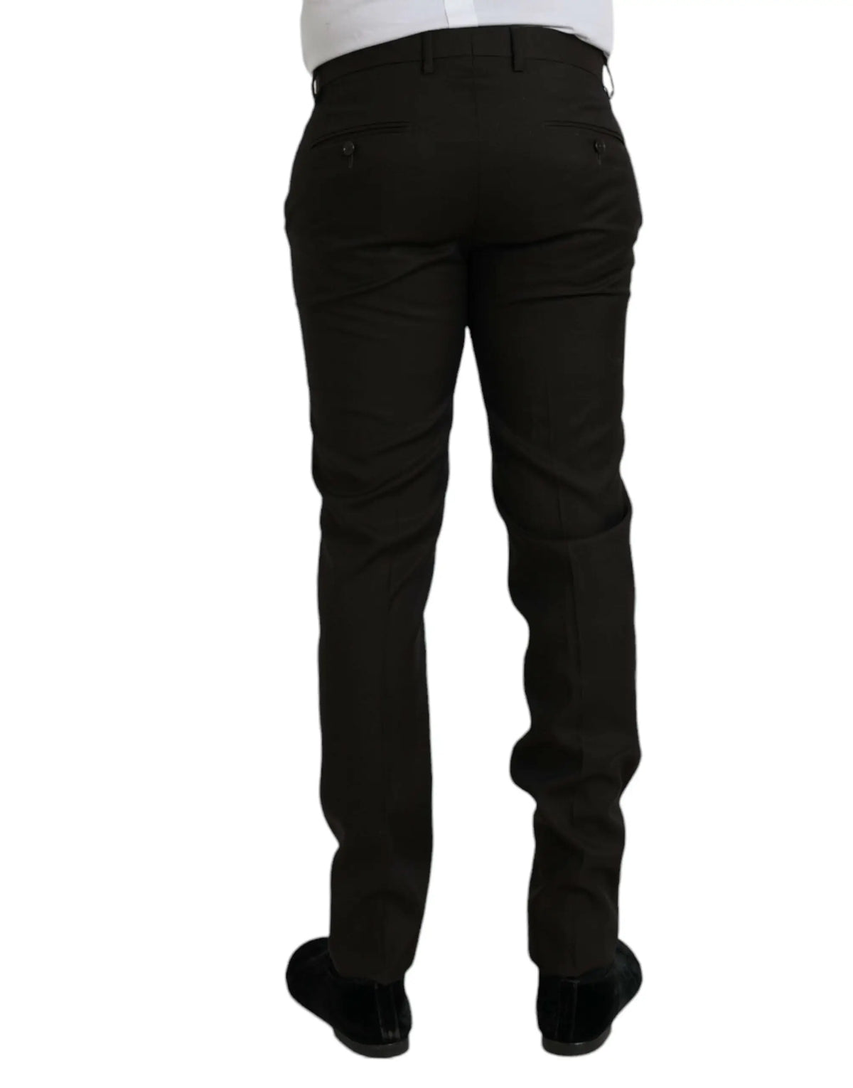 Pantalon formel slim fit en laine marron foncé de dolce & gabbana avec coupe droite élégante et coutures discrètes