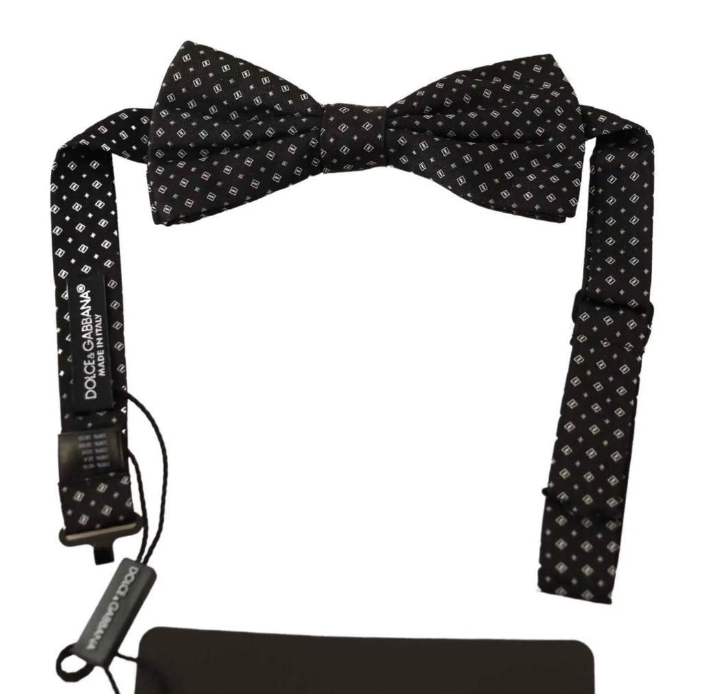 Noeud papillon ajustable dolce & gabanna en soie 100 noir avec motif géométrique blanc subtil