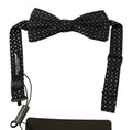 Noeud papillon ajustable dolce & gabanna en soie 100 noir avec motif géométrique blanc subtil