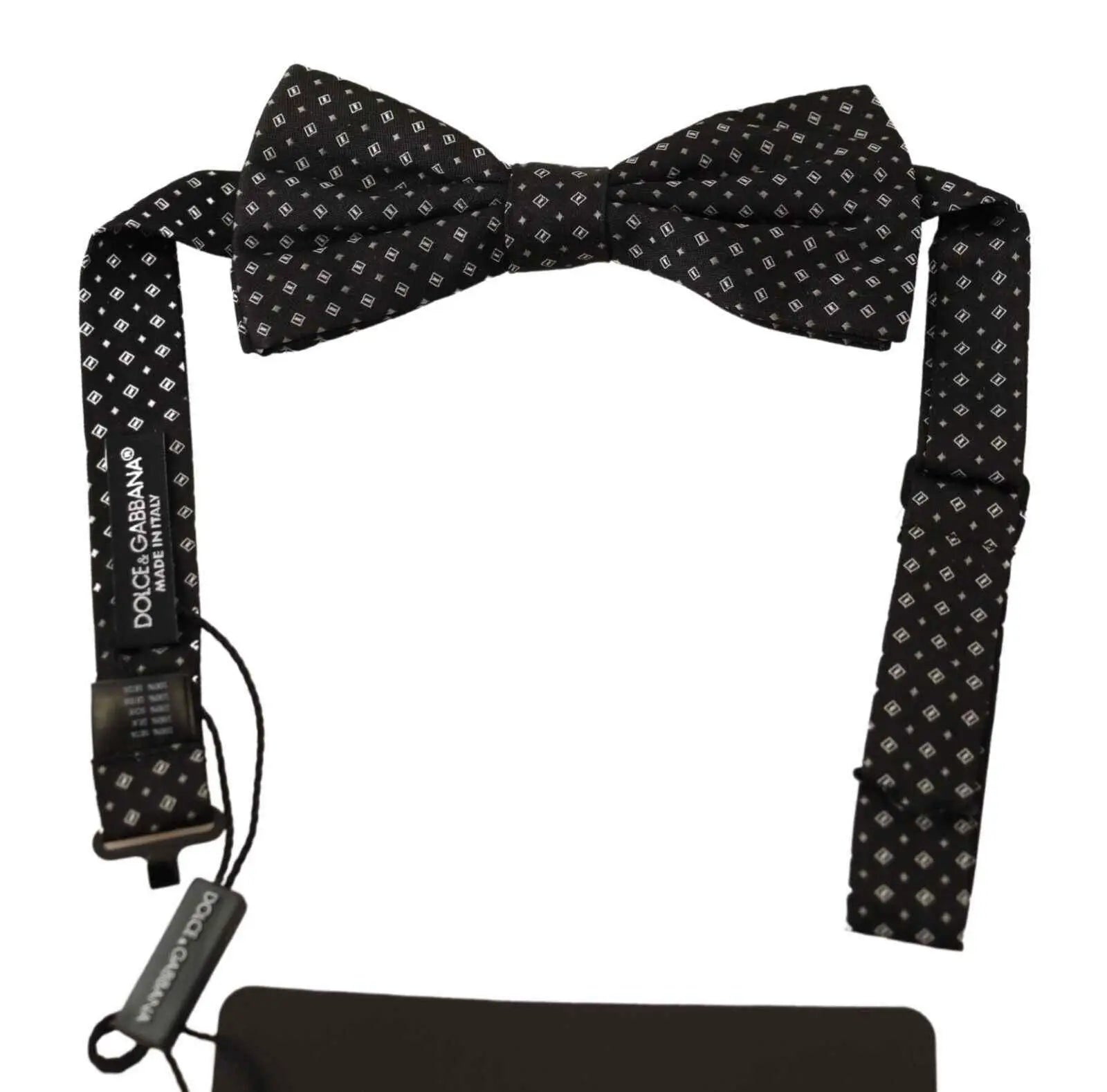 Noeud papillon ajustable dolce & gabanna en soie 100 noir avec motif géométrique blanc subtil
