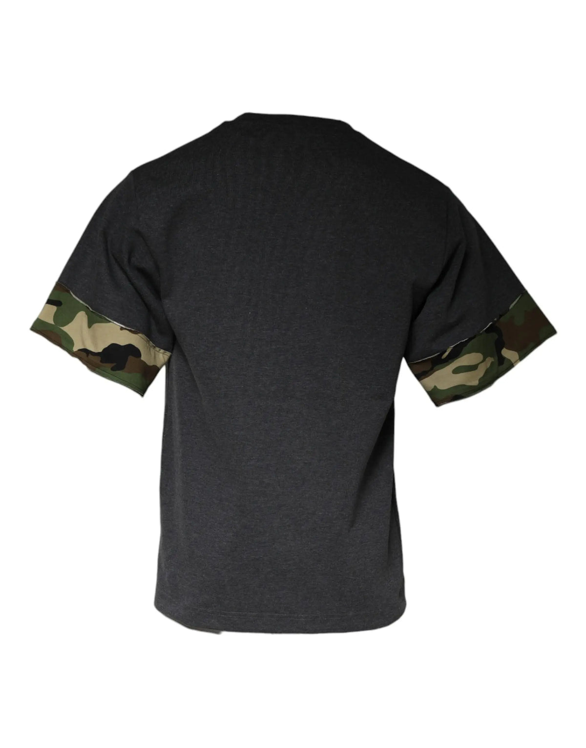 T-shirt dolce & gabbana gris foncé à col rond avec poignets camouflage en tissu court et manches courtes