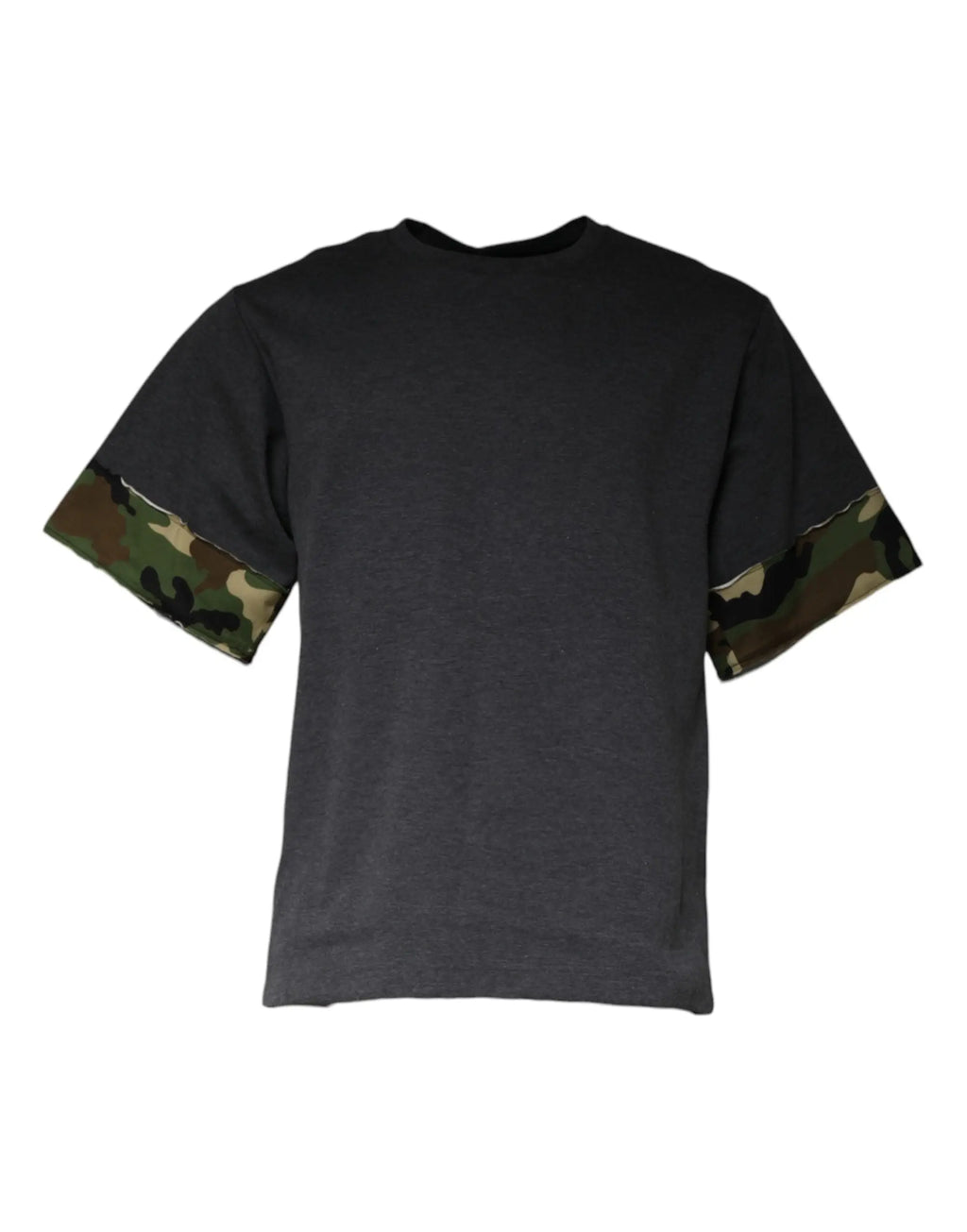 T-shirt noir dolce & gabbana manches courtes avec poignets camouflage gris foncé en coton à col rond