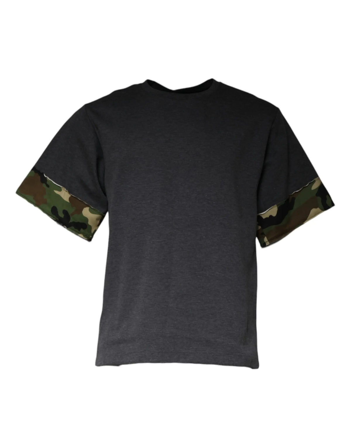 T-shirt noir dolce & gabbana manches courtes avec poignets camouflage gris foncé en coton à col rond