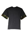 Dolce & gabbana t shirt noir à manches courtes avec poignets camouflage gris foncé en coton et polyester