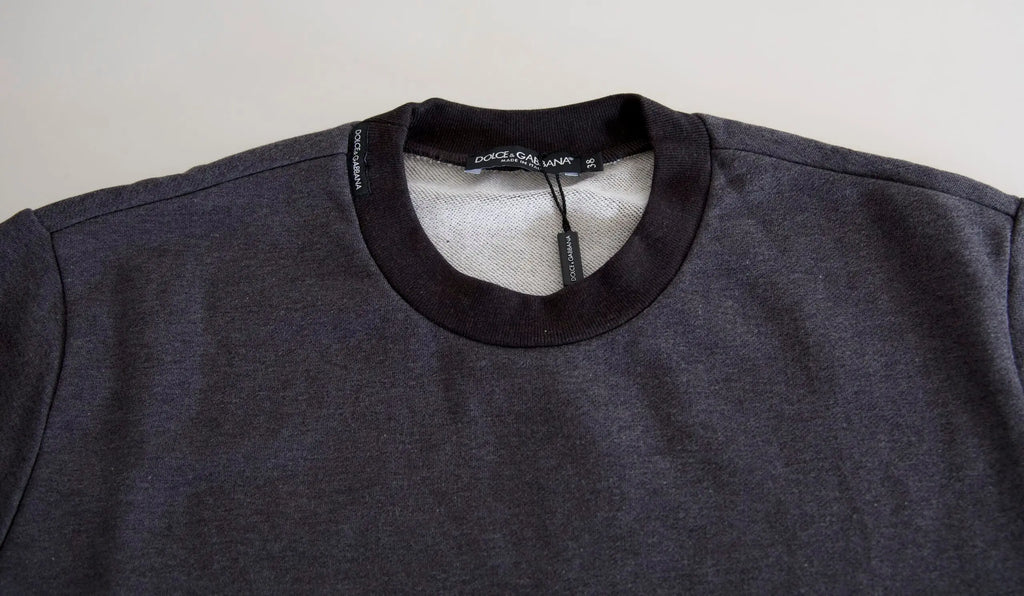 Dolce gabbana pull en coton gris foncé avec col rond et bordures côtelées noires