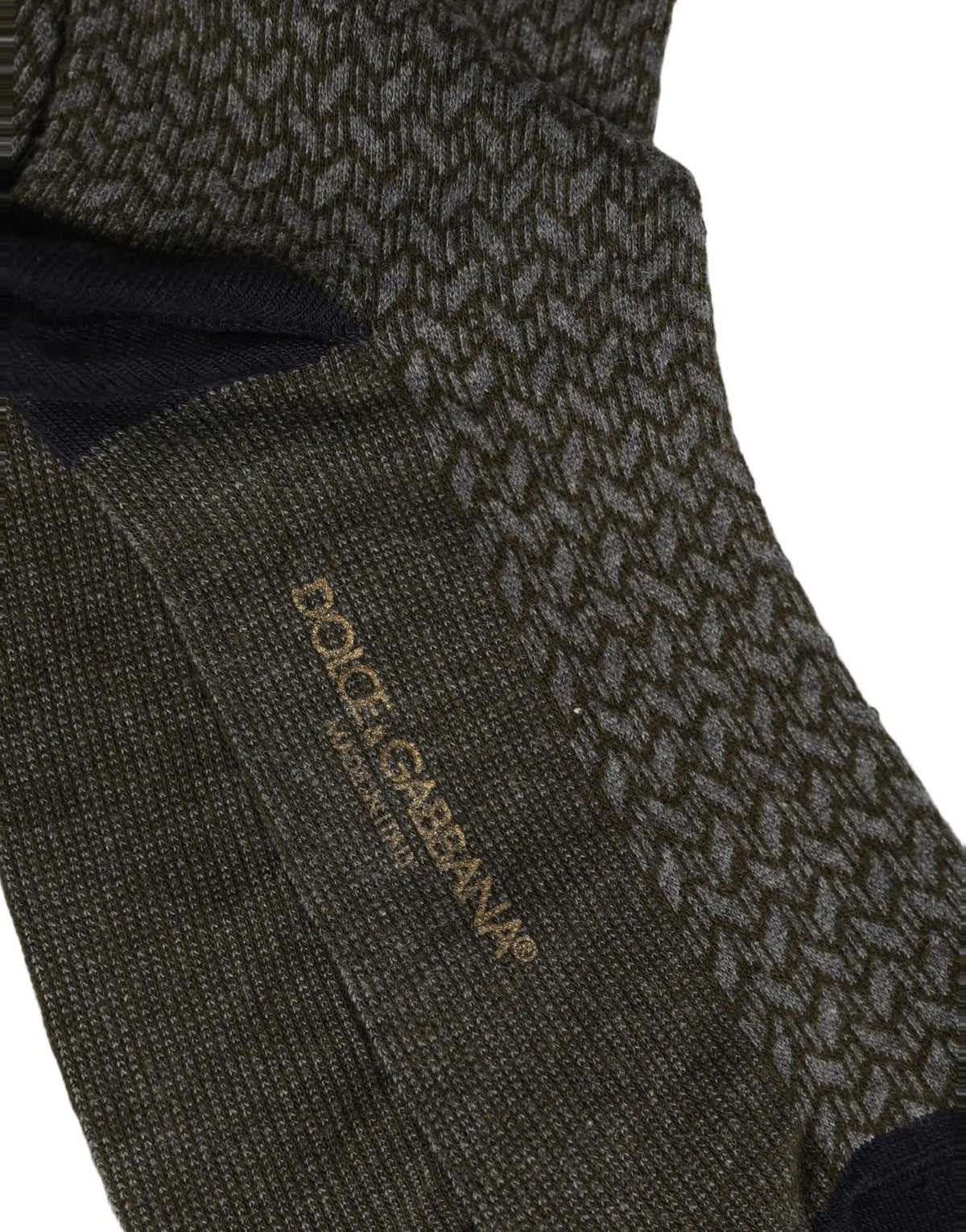 Chaussettes accessoire mi-mollet dolce & gabbana en coton gris foncé avec motif vert olive foncé et noir et logo brodé or