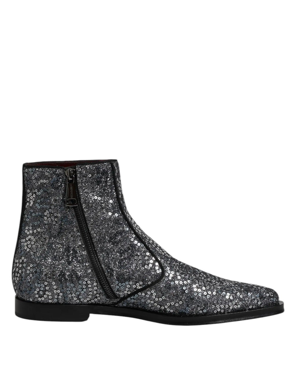 Bottes chelsea dolce & gabbana en coton gris foncé avec tige pailletée argentée et semelle noire en caoutchouc