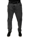 Jean skinny en coton gris foncé dolce & gabbana avec effet déchiré et chaîne sur la poche latérale