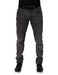 Jean slim en denim gris foncé dolce & gabbana en coton avec lavage délavé subtil et cinq poches classiques homme