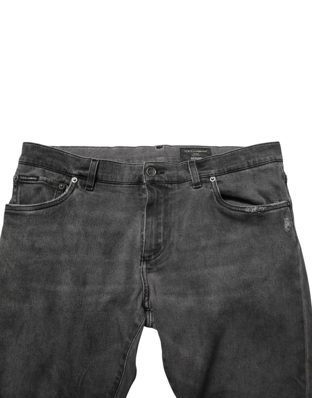Jean denim skinny pour homme dolce & gabbana en coton gris foncé avec lavage délavé et étiquette de marque sur la taille