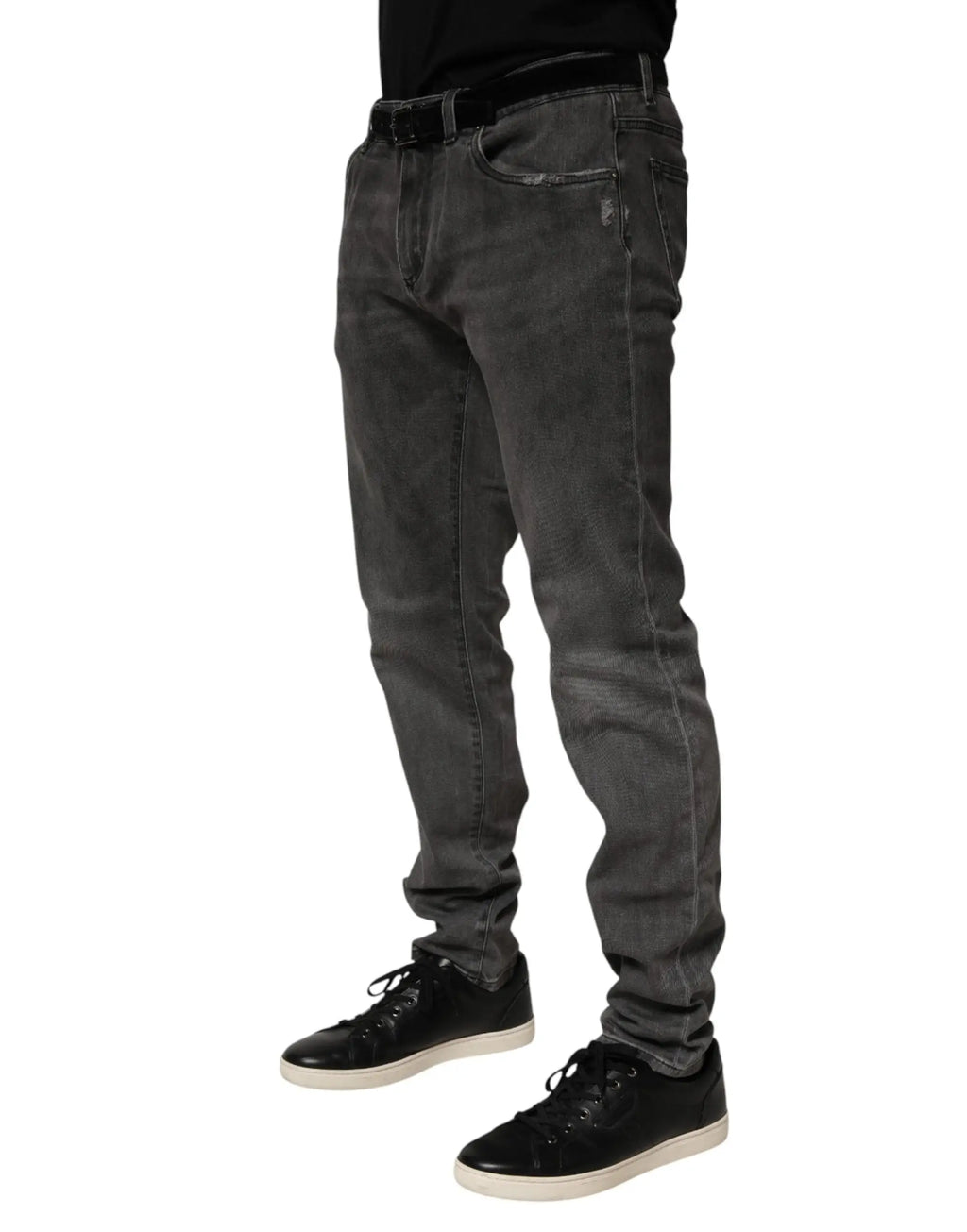 Jean slim en coton gris foncé avec délavage subtil et coutures visibles de dolce & gabbana pour homme