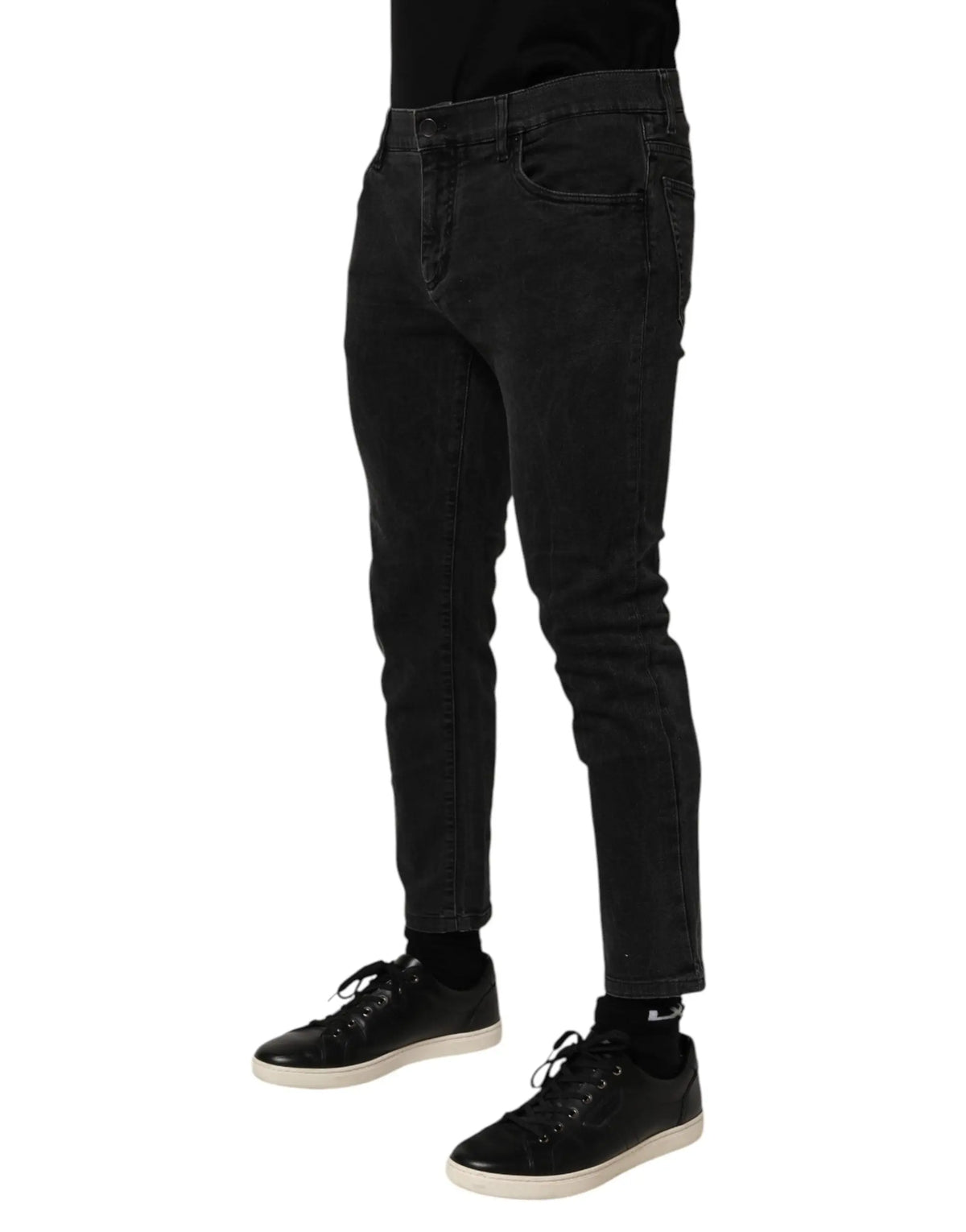 Jean slim droit noir dolce gabbana en coton stretch avec coupe classique cinq poches