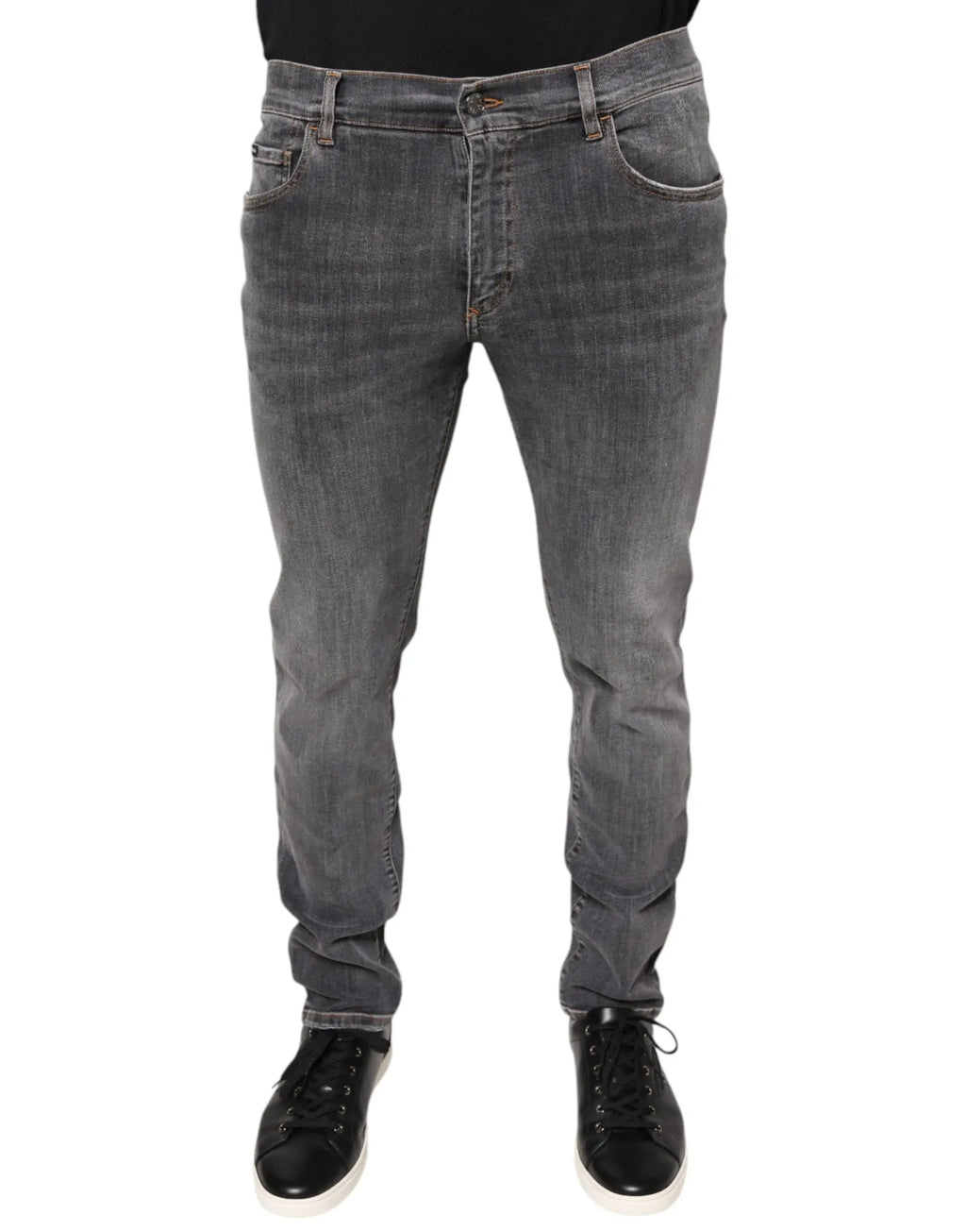 Jeans slim en denim extensible gris foncé dolce & gabbana en coton avec cinq poches classiques