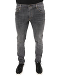 Jeans slim en denim extensible gris foncé dolce & gabbana en coton avec cinq poches classiques