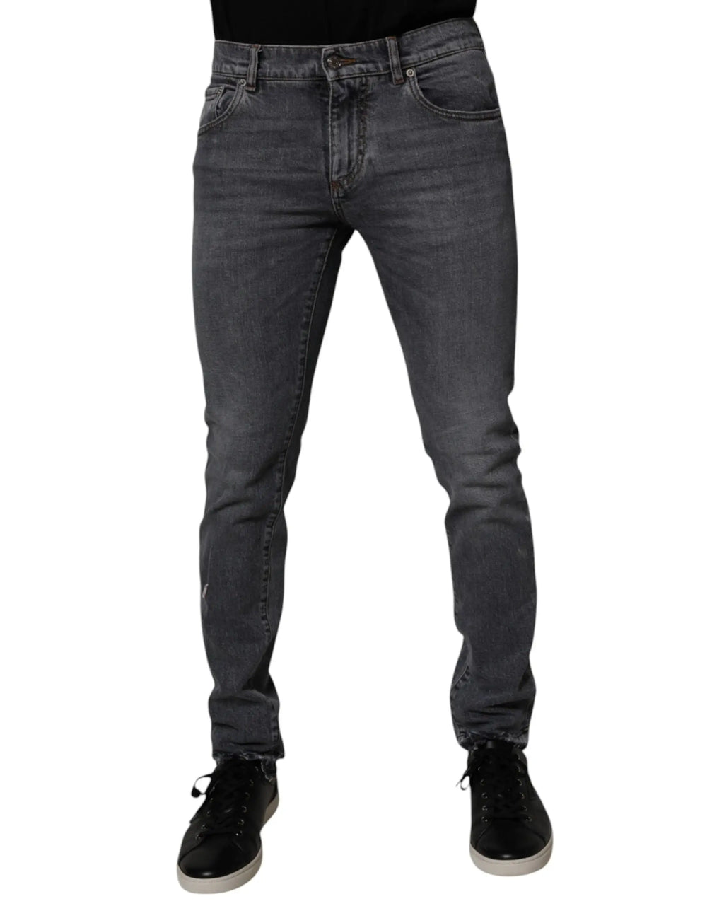 Dolce & gabbana jean slim en coton stretch gris foncé avec cinq poches et léger effet délavé pour un look usé