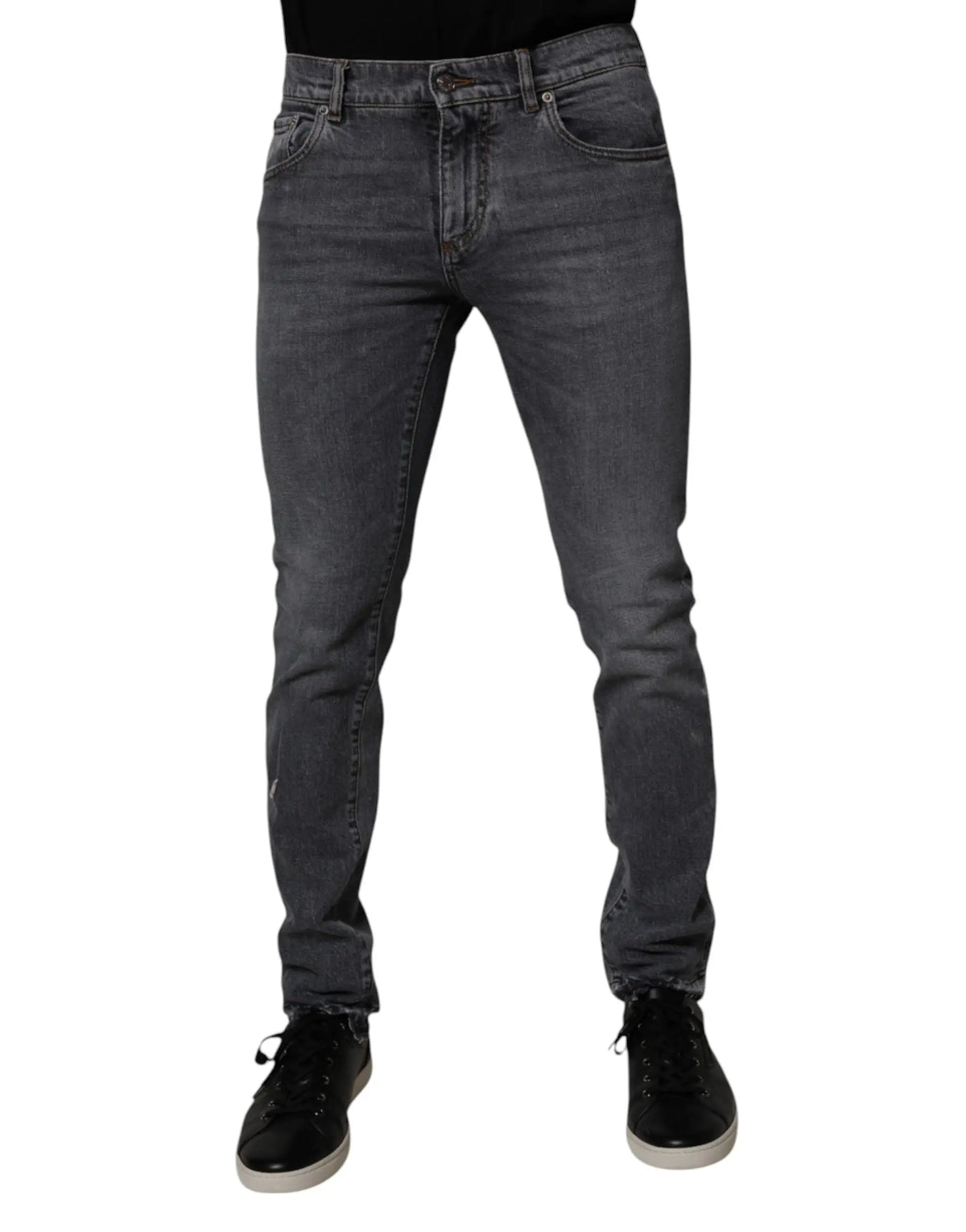 Dolce & gabbana jean slim en coton stretch gris foncé avec cinq poches et léger effet délavé pour un look usé