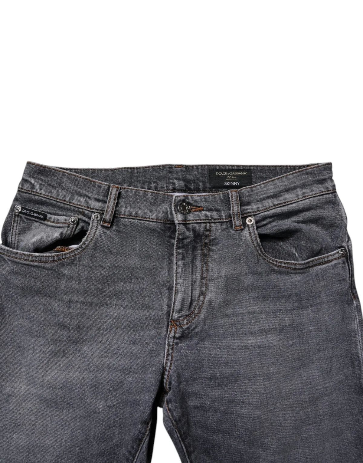 Jean skinny en denim extensible coton gris foncé dolce & gabbana avec effet délavé usé et cinq poches classiques