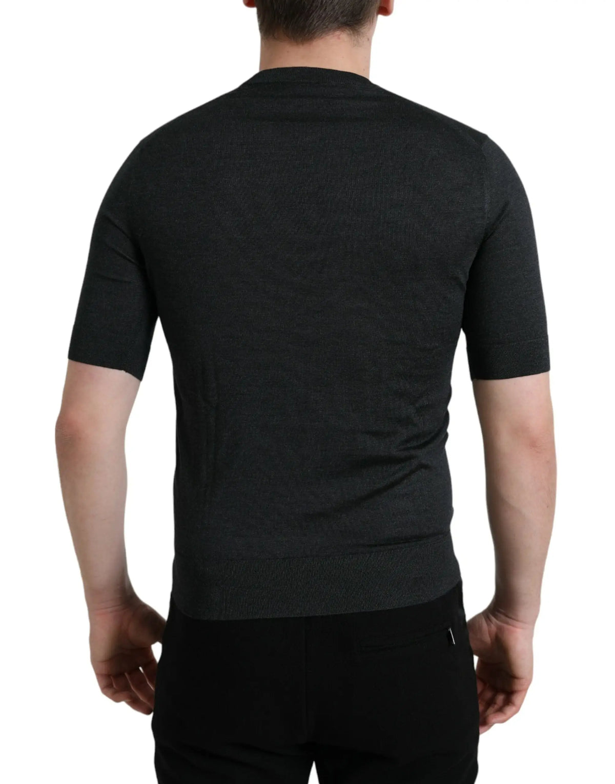 Dolce & gabbana t-shirt gris foncé en maille courte avec col rond côtelé et manches courtes