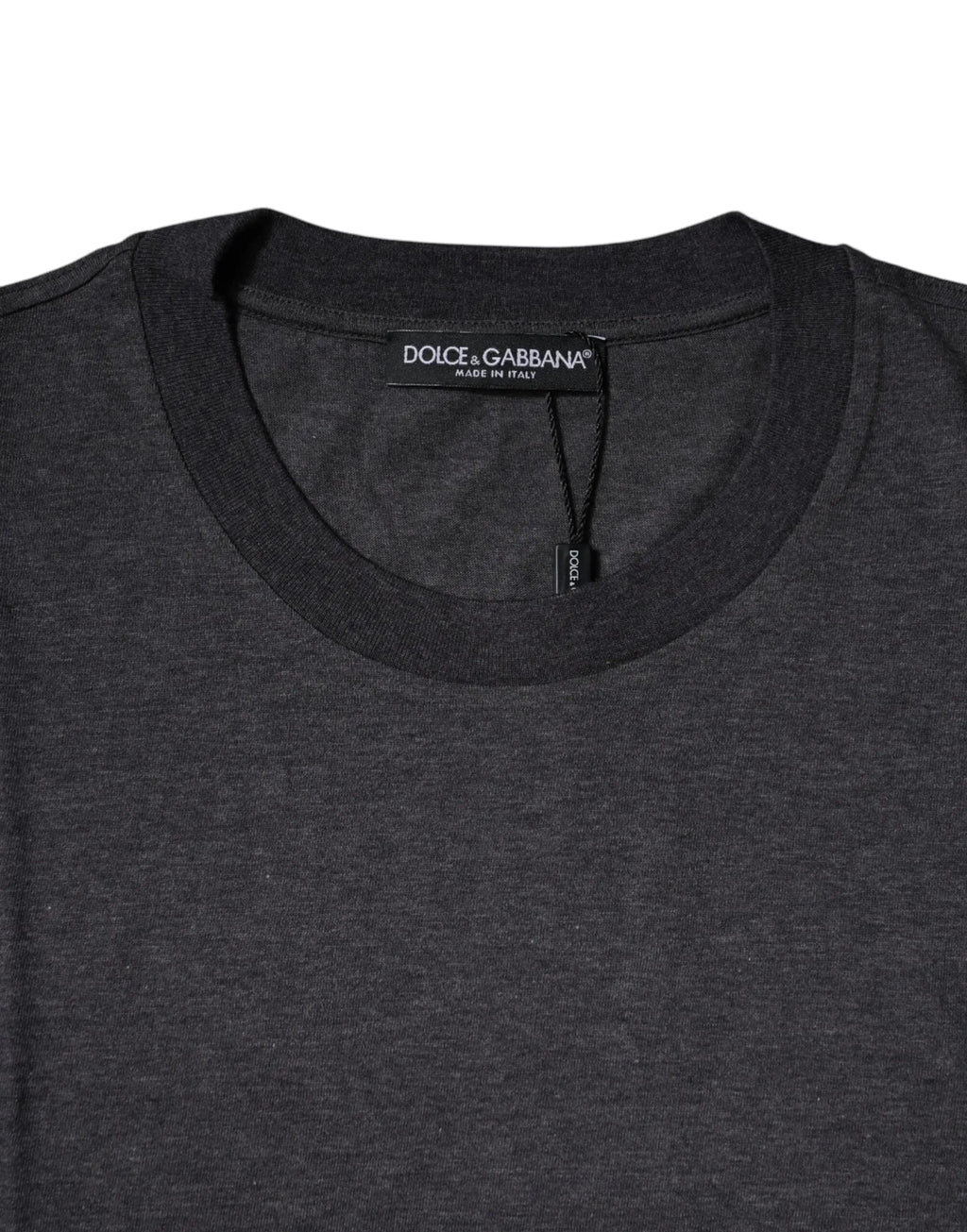 T-shirt dolce & gabbana gris foncé en coton chiné avec col rond classique et étiquette visible au col