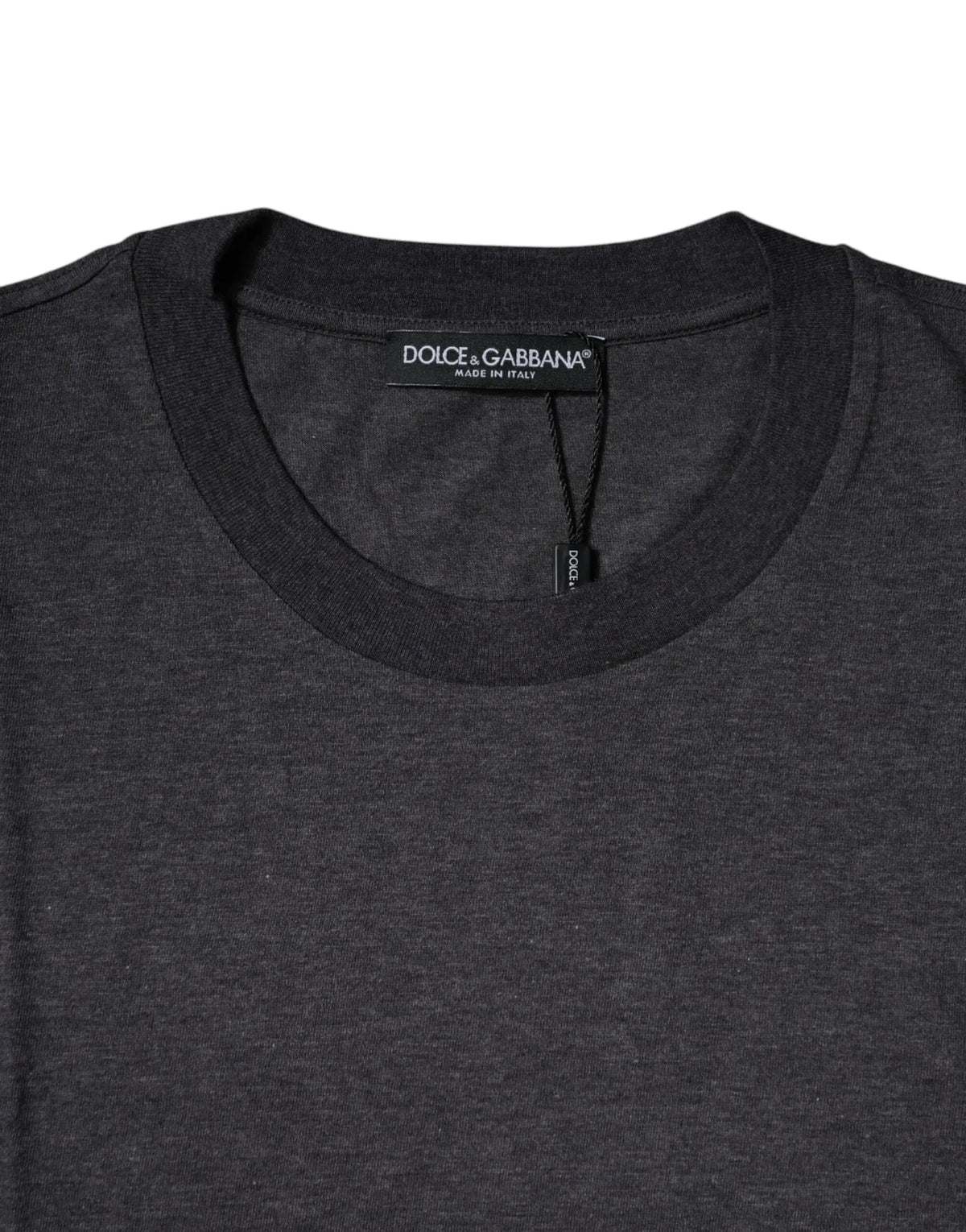 T-shirt dolce & gabbana gris foncé en coton chiné avec col rond classique et étiquette visible au col