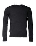 Pull à col rond dolce & gabbana gris foncé avec texture chinée subtile et petit logo brodé dg sur la poitrine gauche