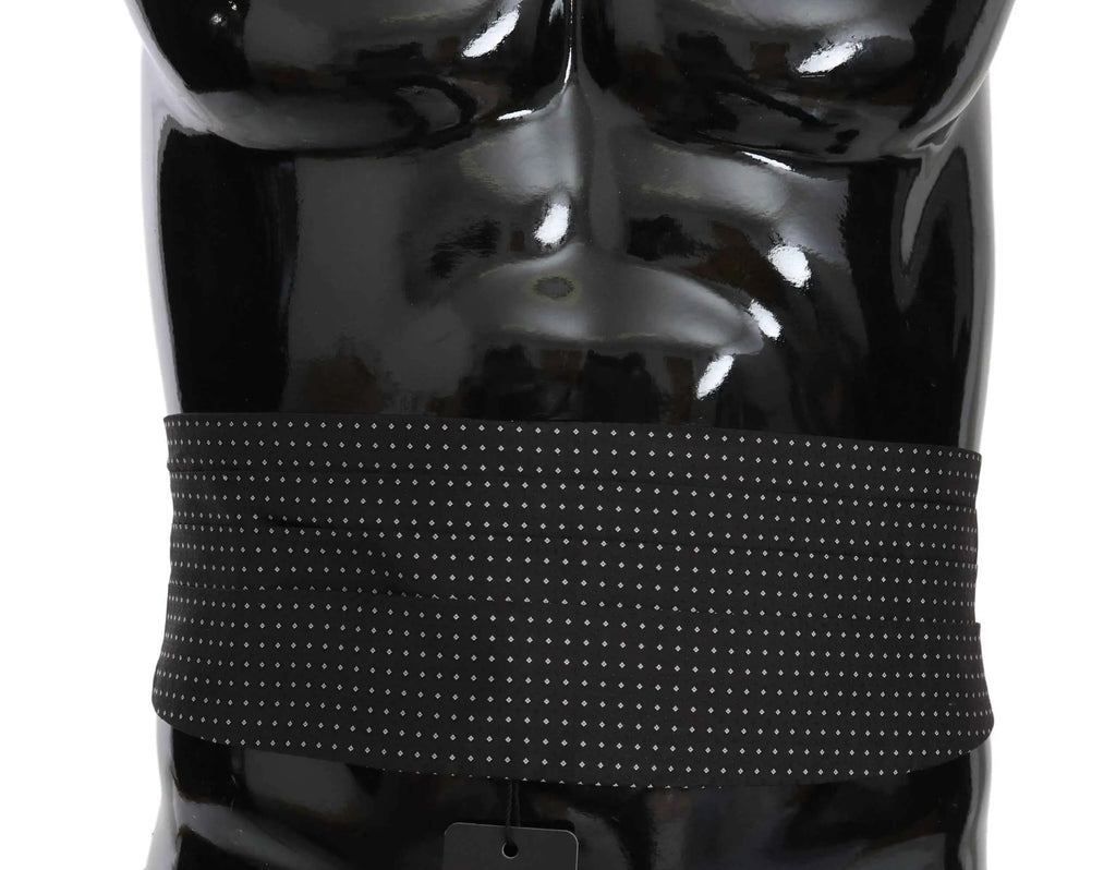Dolce & gabbana ceinture taille en tissu extensible gris foncé à pois noirs en soie cummerbund